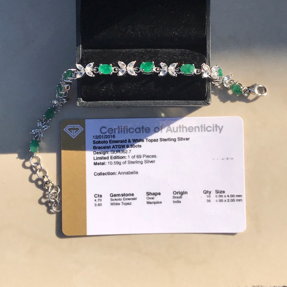 Natural Emerald and white Topaz Bracelet